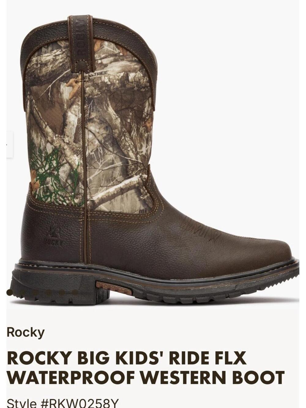 Rocky Big Kids Ride fLX Waterproof Western Boot Size 7M Style RKW0258Y